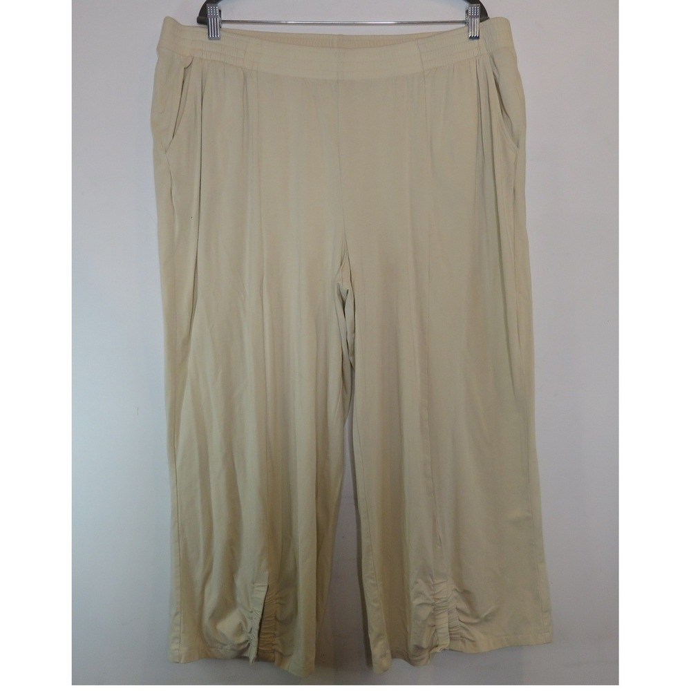 AnyBody Trousers Womens Cropped 2X Beige Stretch Casual Pants Wide Leg Outdoor